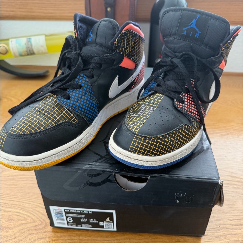 Nike Air Jordan 1 Mid - Multi Grid yellow blue bottoms Sz. 6 Youth or 7.5 Women